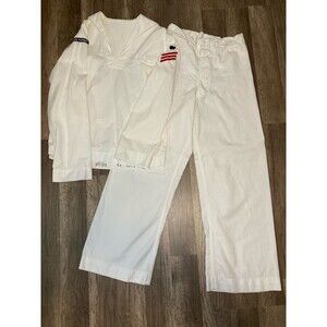 Vtg WWII US Navy Uniform Mens S White Cracker Jack Sailor Shirt Pants USS Hornet
